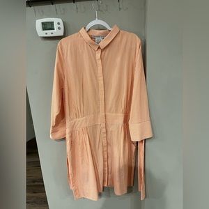 Gretchen Scott Orange and white striped shirt dress